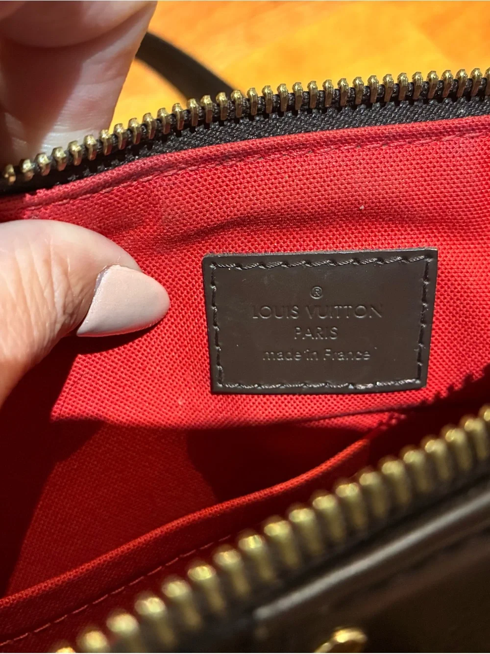 Louis Vuitton Brown Damier Ebene Shoulder Bag with Gold Hardware